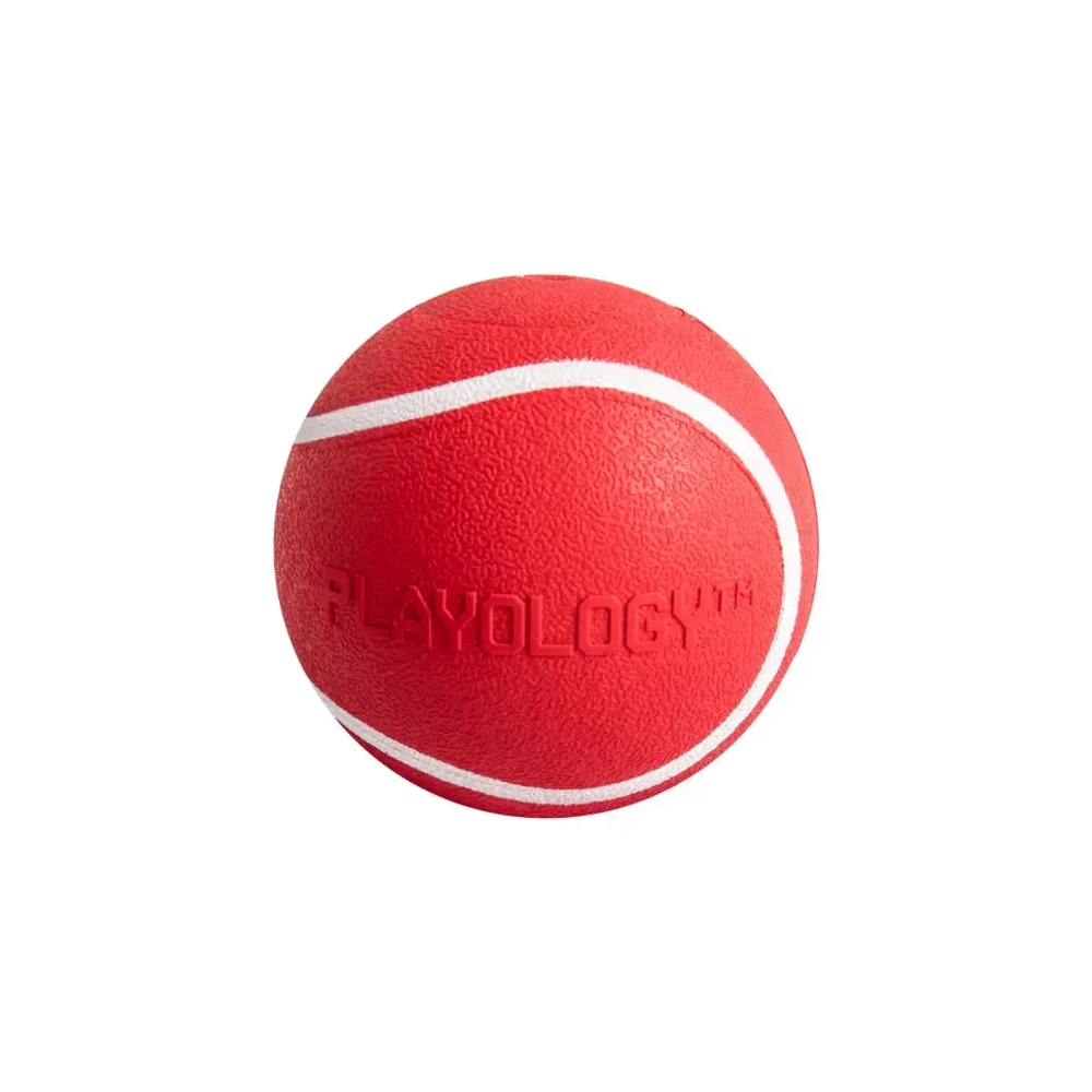 Playology squeaky chew ball жевательный мяч для собак средних и крупных пород с пищалкой и с ароматом говядины, 8 см, красный