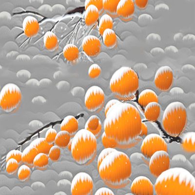 мандарины, на ветках, зима, снег,