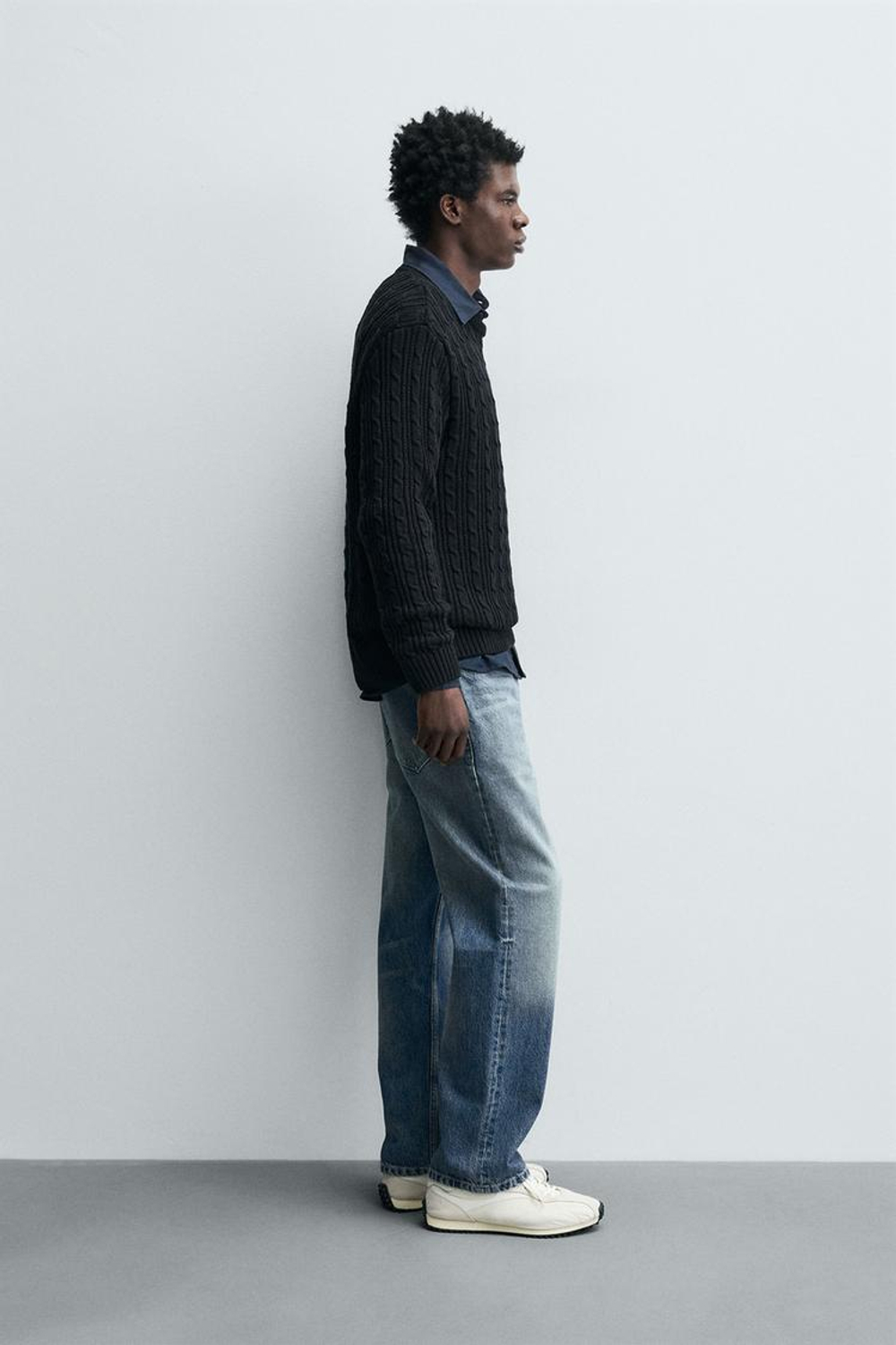 ZARA СВИТЕР С УЗОРОМ «КОСЫ», ЧЕРНЫЙ