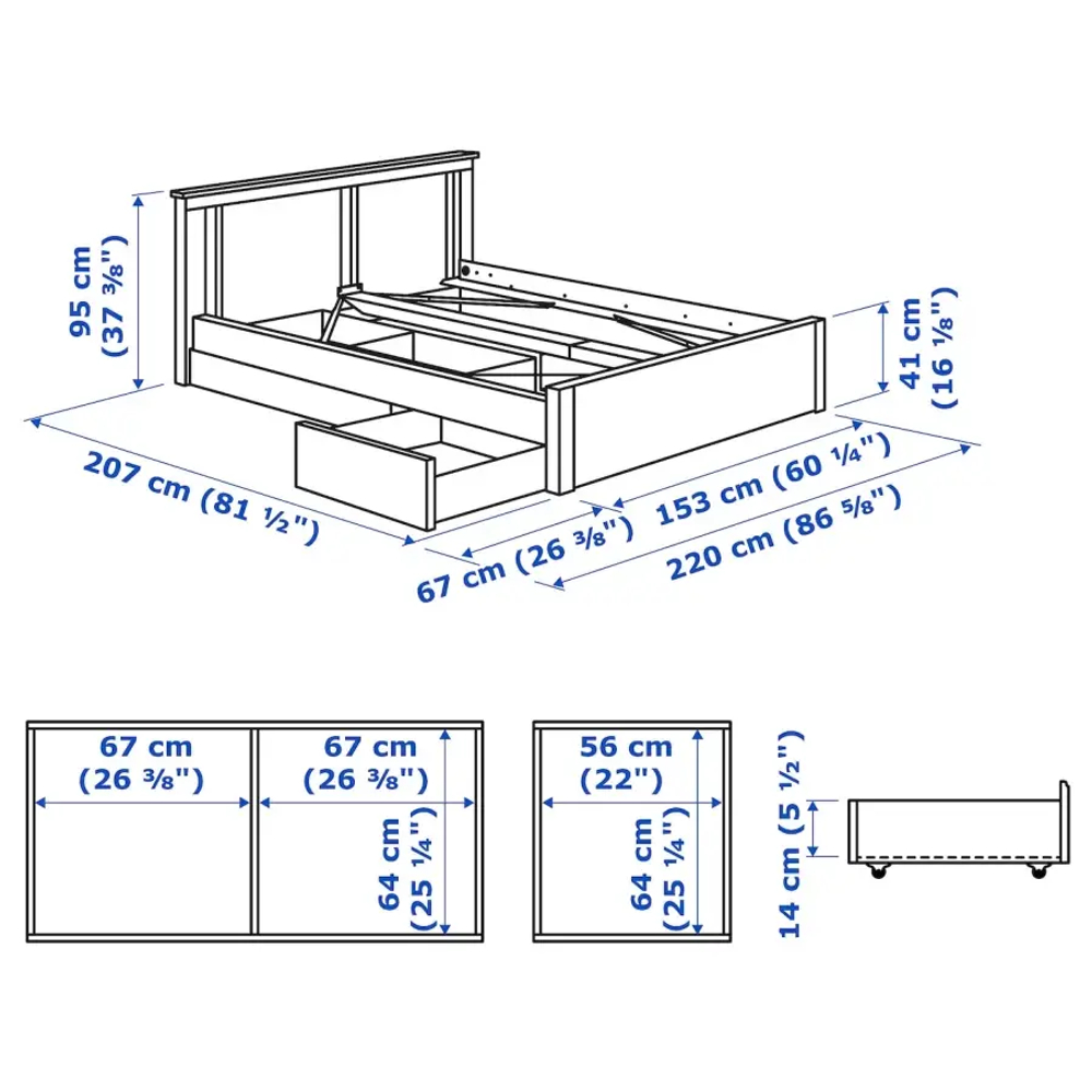 Каркас кровати с 2 ящиками для хранения - IKEA SONGESAND, 200х140 см, белый, СОНГЕСАНД ИКЕА