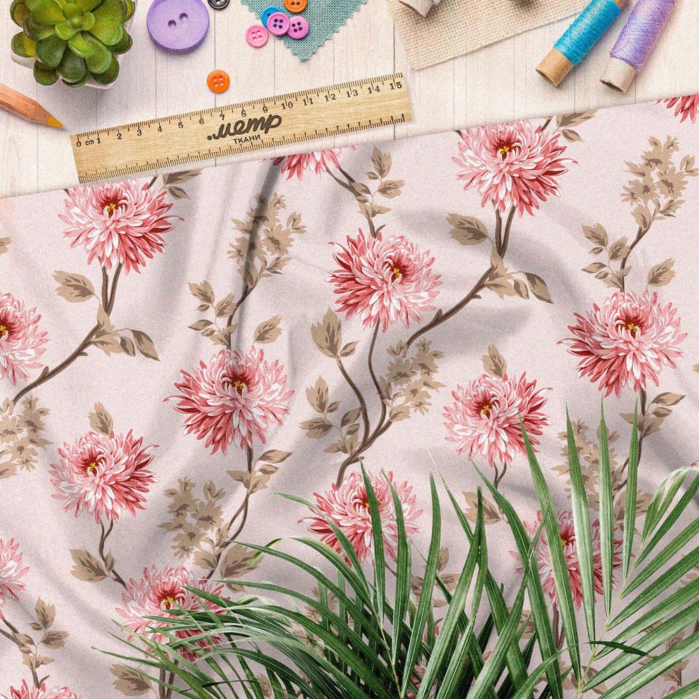 Ткань флис нежные хризантемы