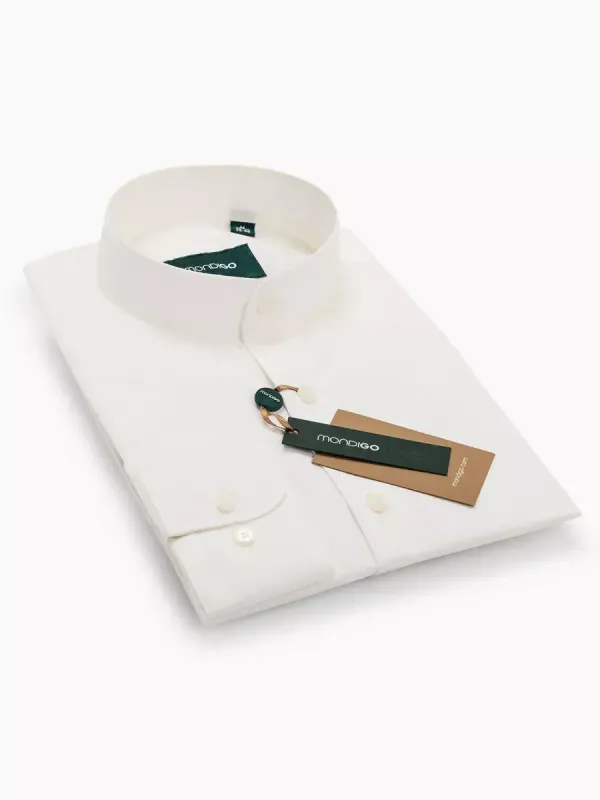 Рубашка с воротником-стойкой SLIM FIT с длинным рукавом, молочная