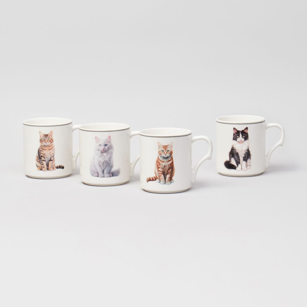 НАБОР КРУЖЕК "MEOW" 4ШТ НА ПОДСТАВКЕ 368МЛ. (КОР=8ШТ.)