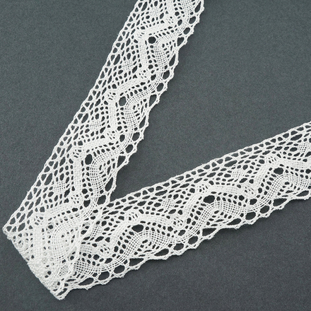 Мерсеризованное хлопковое кружево, состав 100% хлопок, ширина 39 мм, цвет белый (10013160/161220/072