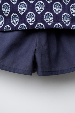 ZARA ЮБКА-ШОРТЫ ИЗ ВЕЛЬВЕТА С ЦВЕТАМИ, СИНИЙ