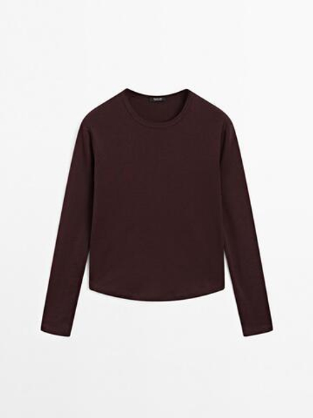 Massimo Dutti Футболка из 100% хлопка, бордо