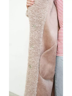 Шуба чебурашка длинная из овечьей шерсти, розовая-пудра, SilverFox