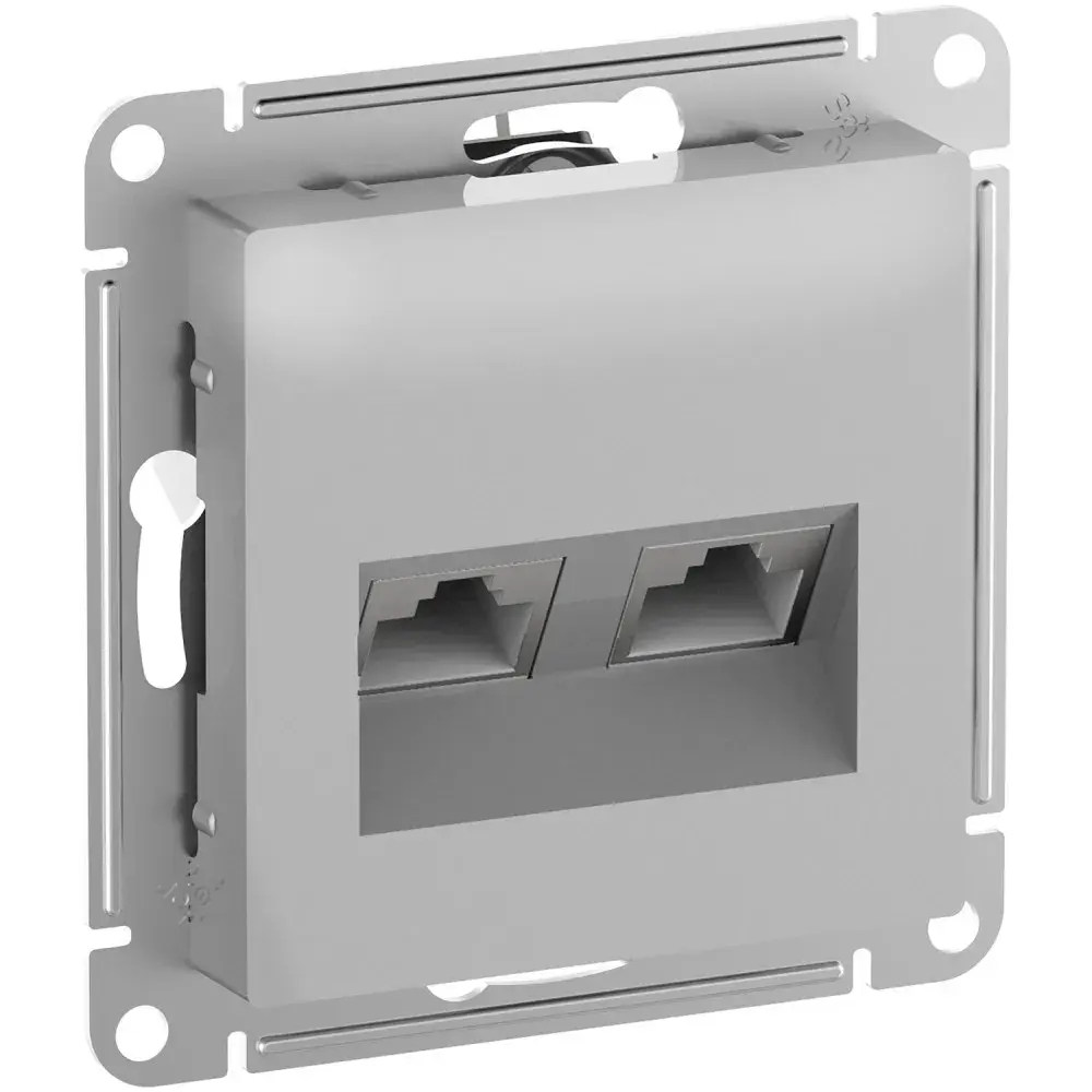 ATLASDESIGN РОЗЕТКА двойная компьютерная RJ45+RJ45 кат. 6А, механизм, АЛЮМИНИЙ