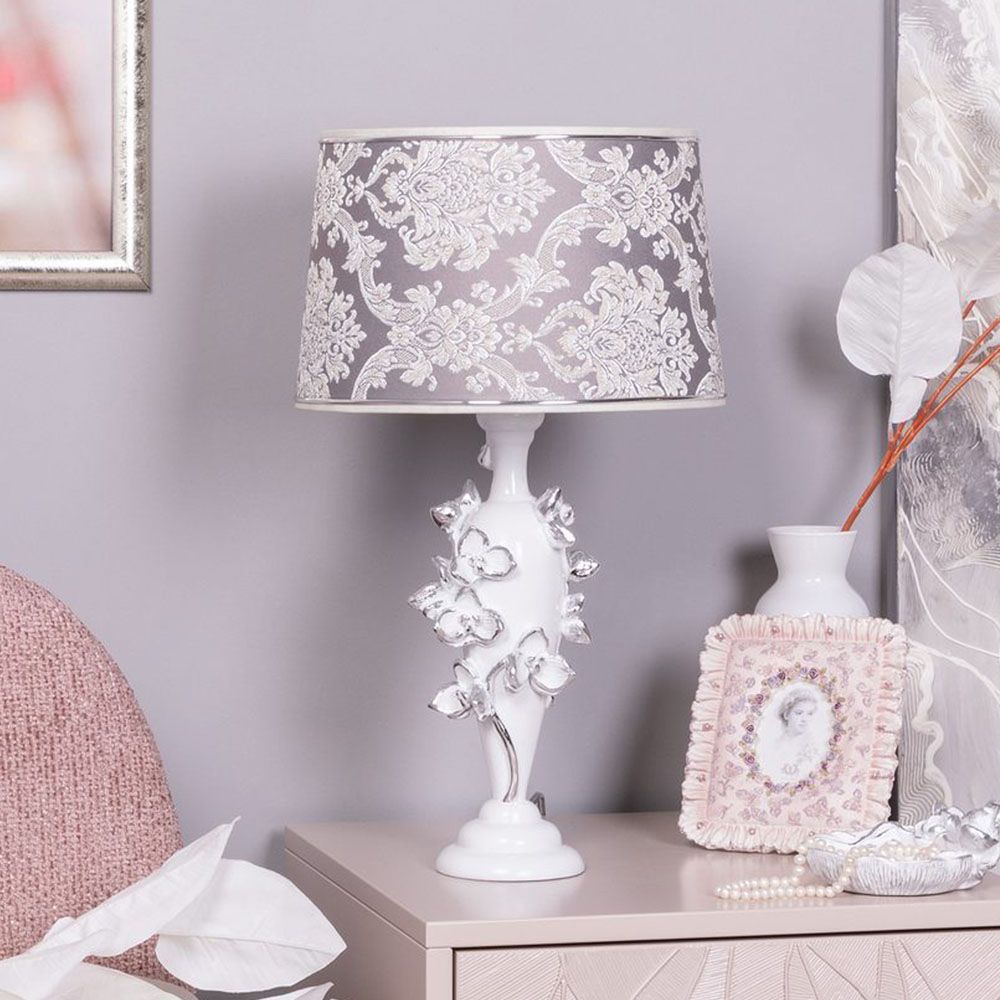 Настольная лампа Орхидея Лира Белый с абажуром Тюссо Vatican (Ватикан) Сильвер