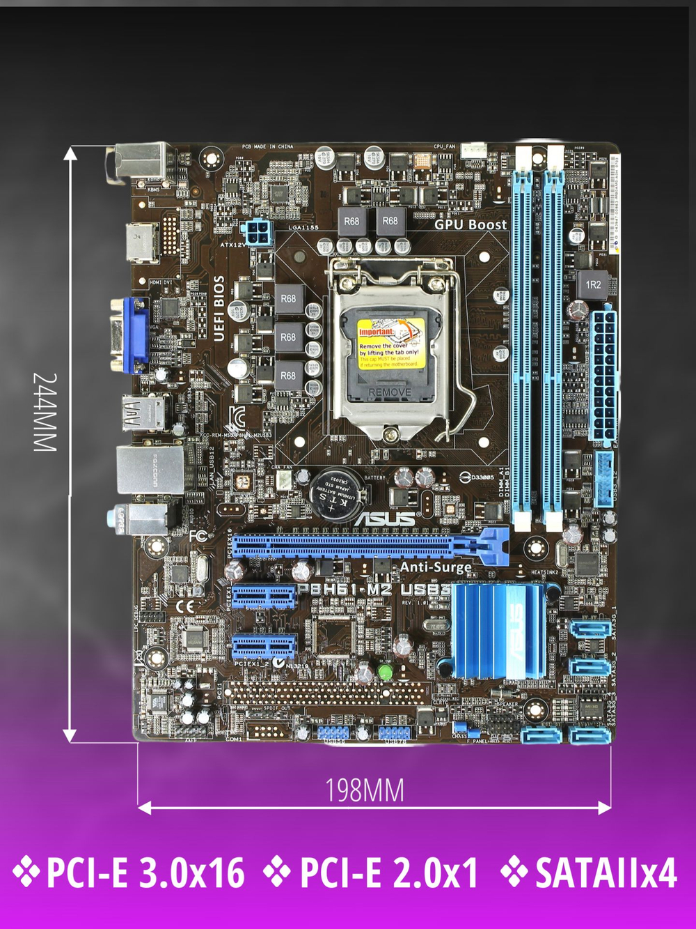 Материнская плата Socket LGA1155 ASUS P8H61-M2 USB3 2LV DDR3/DDR3 MicroATX