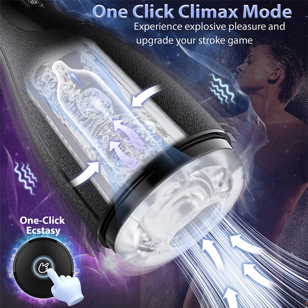 Черный вибромастурбатор с имитацией орального секса Amovibe Good Night Pro Squeezing, Sucking & Vibrating Masturbator