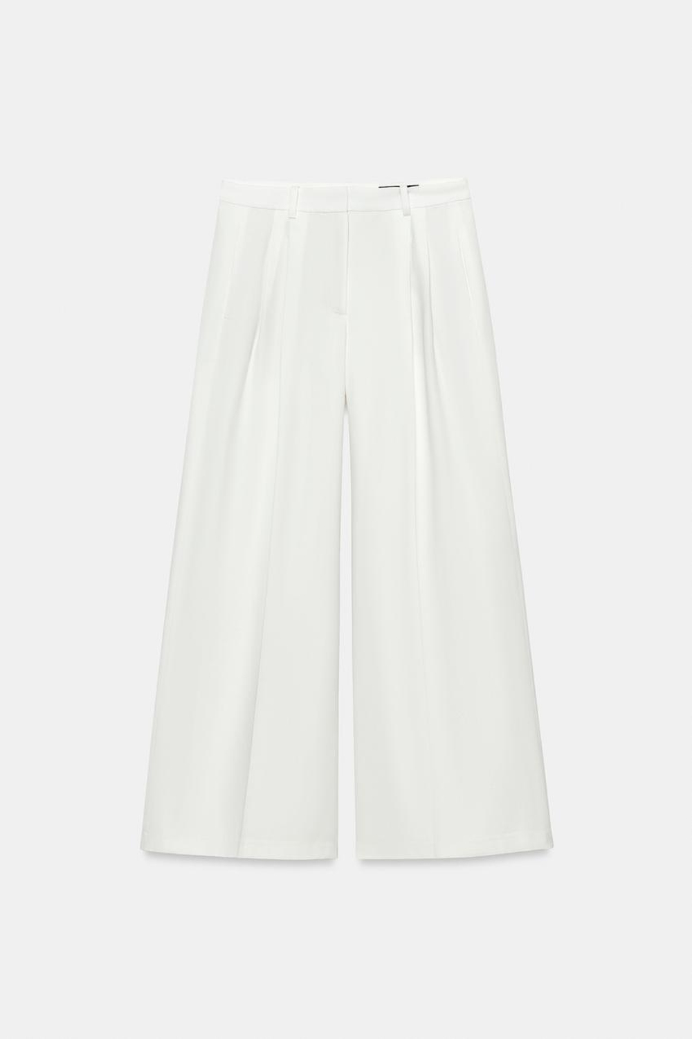 ZARA БРЮКИ WIDE-LEG С ЗАЩИПАМИ — ZW COLLECTION, БЕЛЫЙ