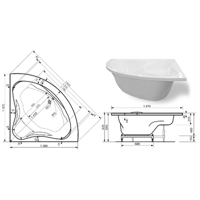 Эстет Аврора Ванна из литьевого мрамора 140х140