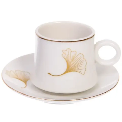 Кофейный набор 12 предметов «Золотая коллекция» (6 кружек 90мл+6 блюдец), листок, узкая кружка