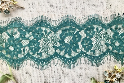Кружево (неэластич/шир.10,5см), цвет- МОРСКАЯ ВОЛНА (№6) полукупон (1,4 м-1,5 м)