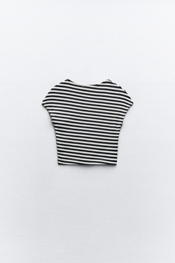 ZARA УКОРОЧЕННЫЙ ТОП ИЗ ХЛОПКА И МОДАЛА, ПОЛОСКИ