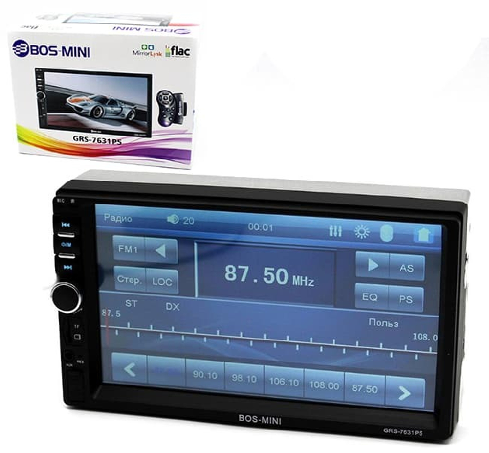 Автомагнитола BOSS MINI GRC-7631P5, двухдиновая ,7" Bluetooth , usb, micro, aux, fm, пульт