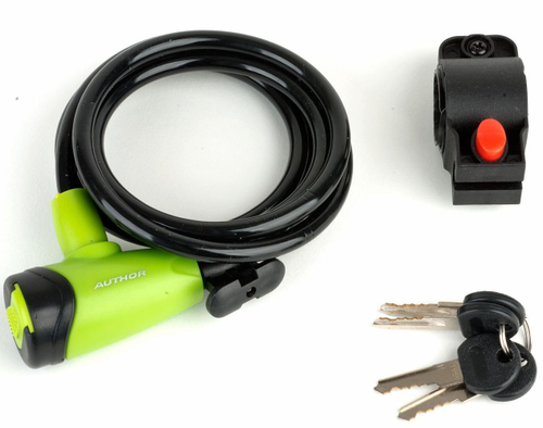 Замок вело ASL-41 8х1500 мм автом. с креплением ЧЕРНО-ЗЕЛЕНЫЙ AUTHOR