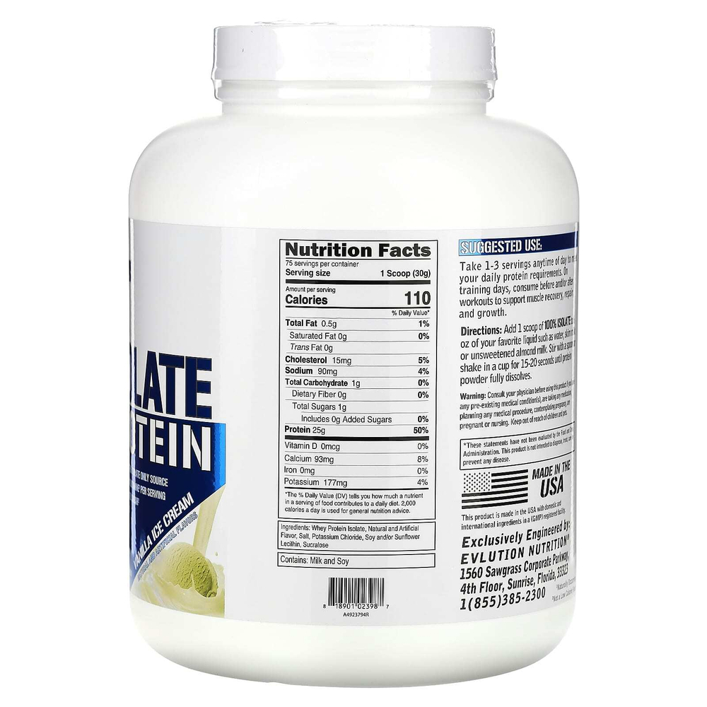 EVLution Nutrition, 100% изолят протеина, ванильное мороженое, 2,268 г (5 фунтов)