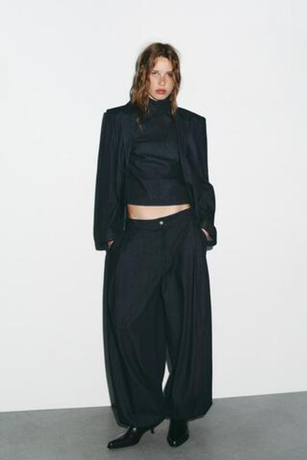 ZARA БРЮКИ-БАГГИ DENIM TRF, ТЕМНЫЙ ИНДИГО