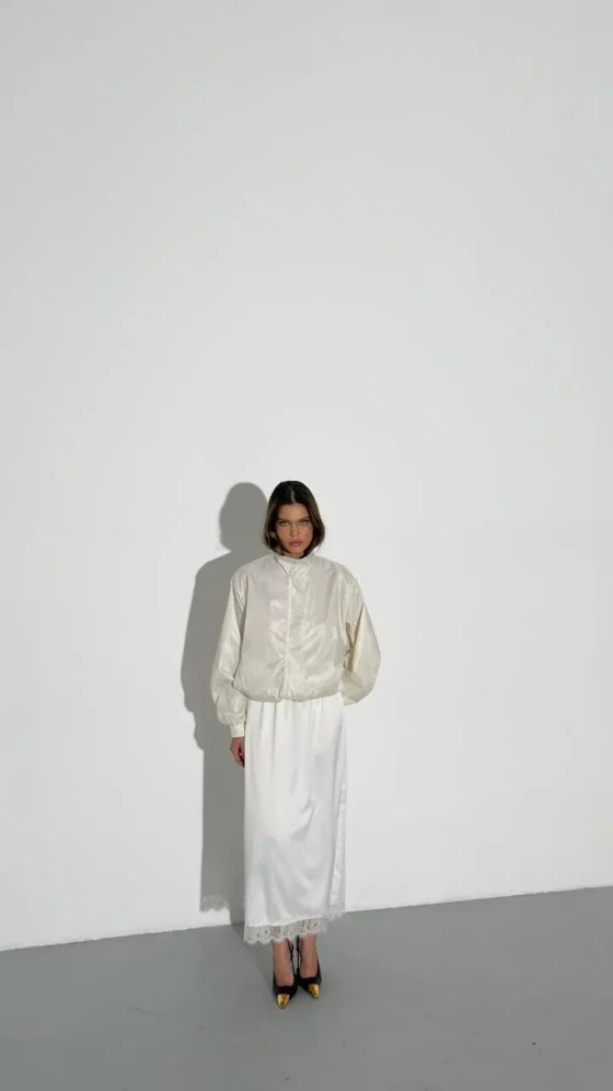 Юбка макси с кружевом, Белая