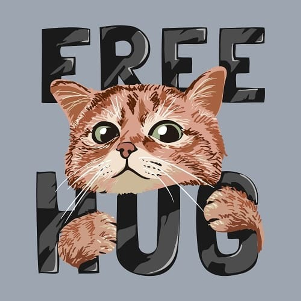 принт с котом Free Hug серый