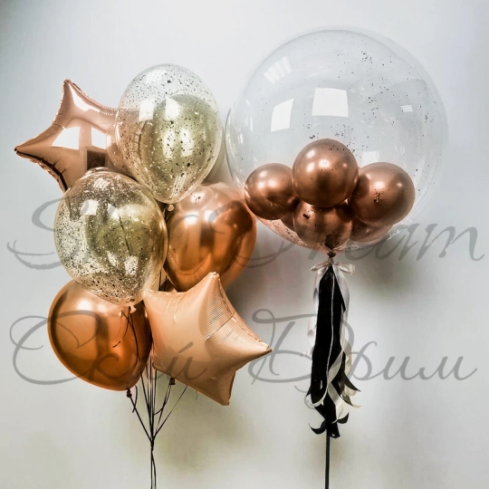 Композиция из шаров яркое розовое золото