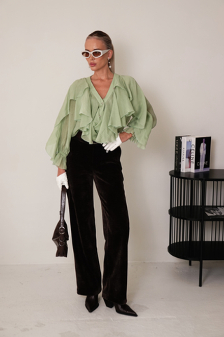 Брюки прямые из велюра с поясом-резинкой