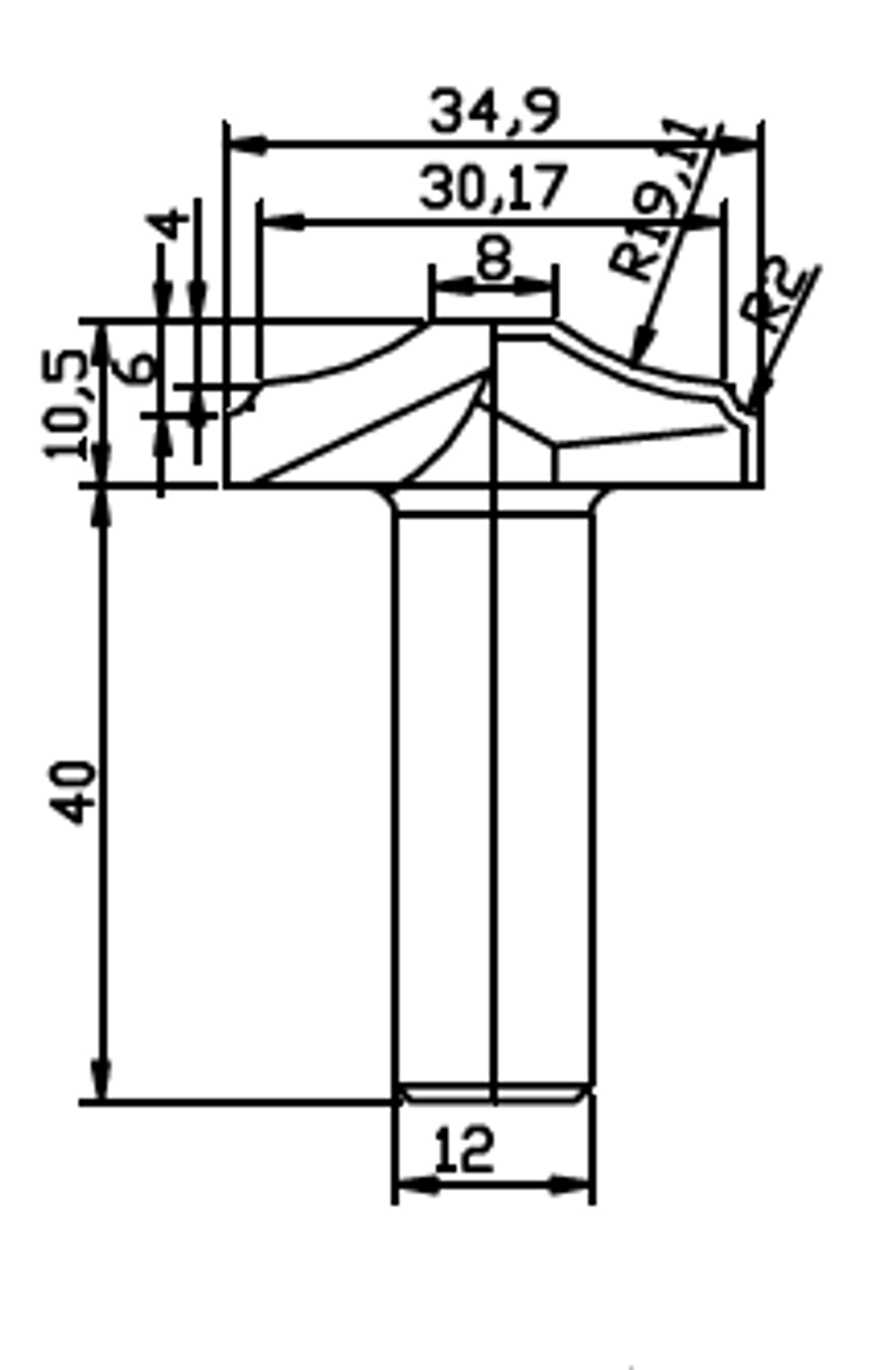 PCD профильная фреза D.34.9x10.5 42x40 Z2