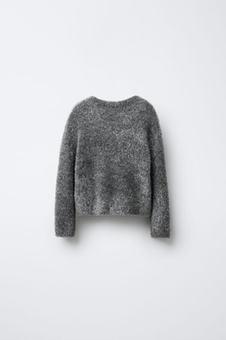 ZARA СВИТЕР ИЗ ВОРСИСТОГО ТРИКОТАЖА С БЛЁСТКАМИ, СЕРЕБРИСТЫЙ