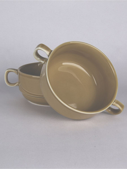 Бульонница супница с ручками фарфоровая тёмно-серый набор 2 шт в стиле акварель