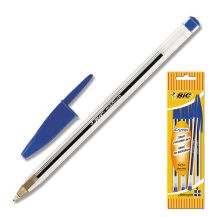 Ручки шариковые BIC, набор 4 шт., "Cristal Original", пластиковая упаковка с европодвесом, синие, 8308601