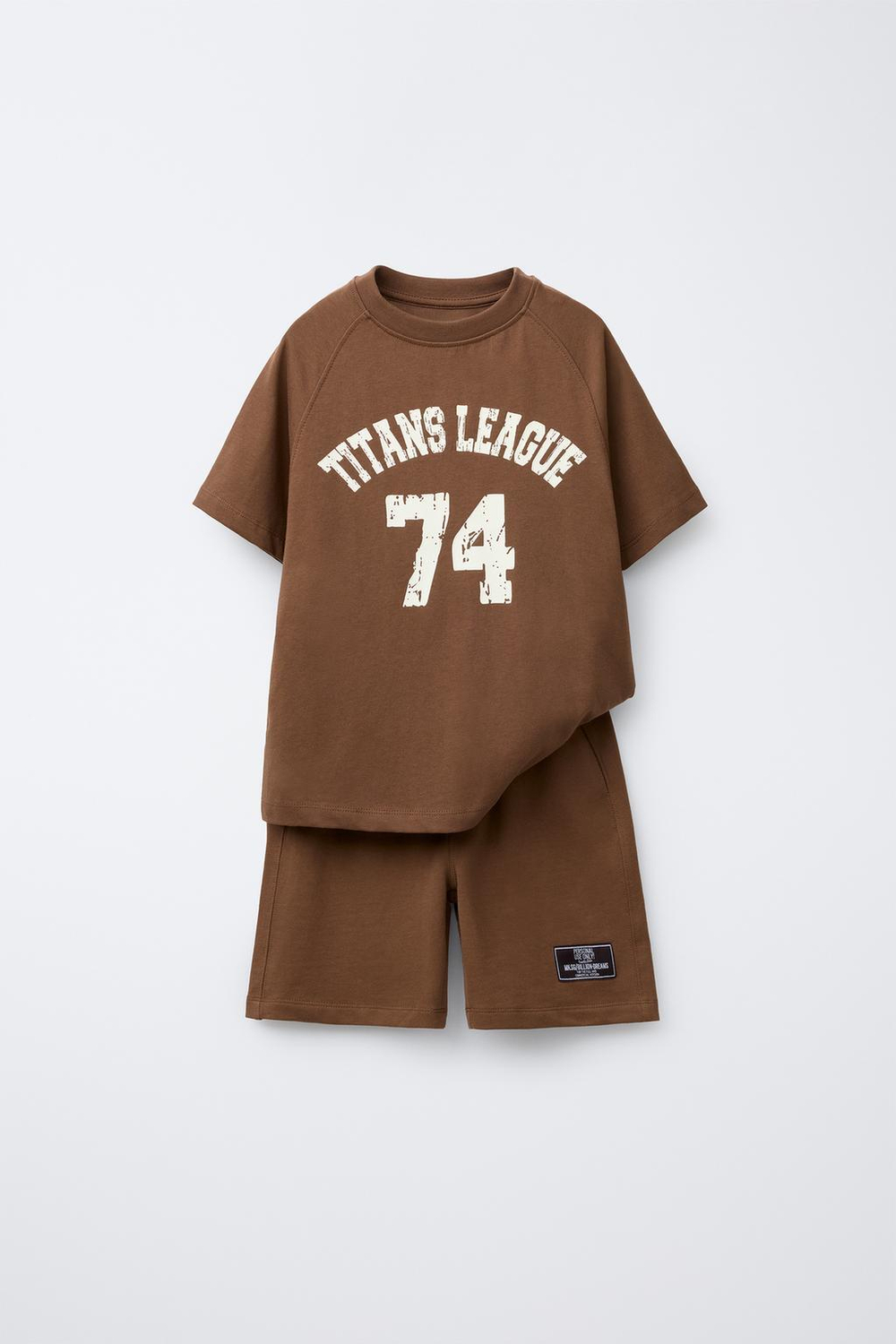 ZARA КОМПЛЕКТ ИЗ ФУТБОЛКИ И ШОРТОВ-БЕРМУДОВ, КОРИЧНЕВЫЙ