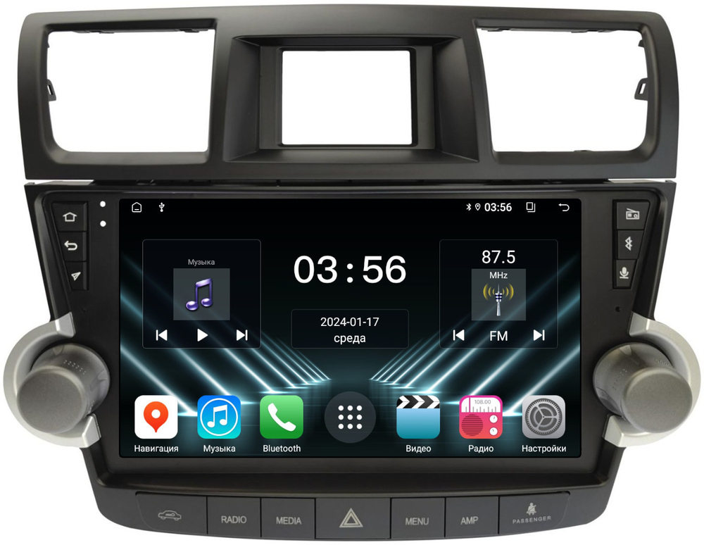 Магнитола для Toyota Highlander 2 XU40 2007-2013 (рамка с крутилками и кнопками) - FarCar DX10-7194F4 монитор 10" IPS на Android 13, 4+64Гб, CarPlay