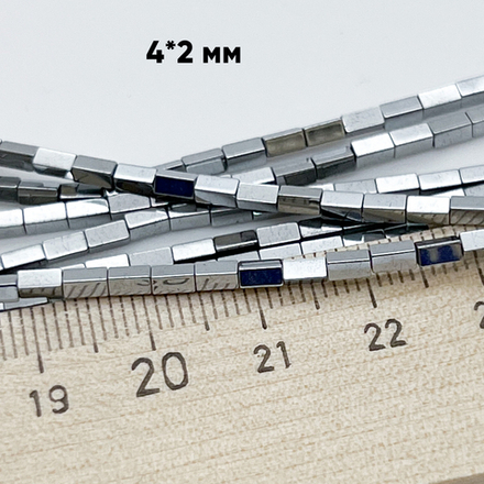 Гематит Брусок бусины (имитация), цвет серебро, размер около 4*2 мм, цена за отрезок 19 см (1/2 нити)
