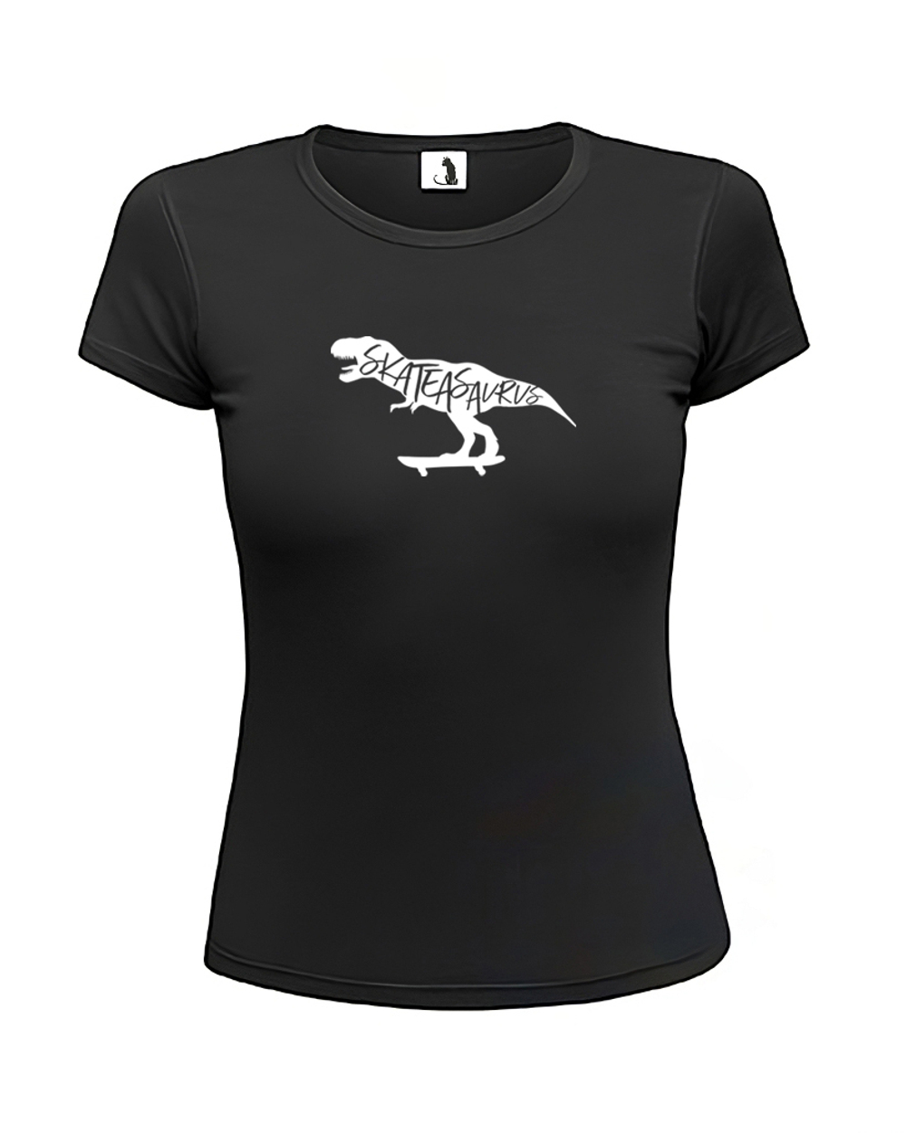Футболка Skateasaurus женская приталенная черная с белым рисунком