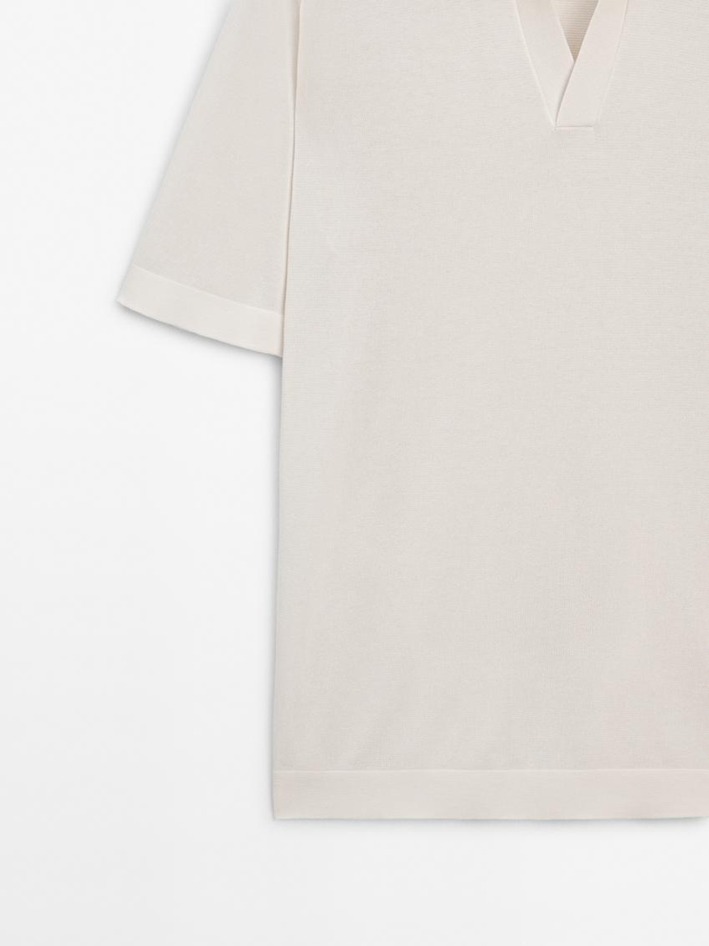 Massimo Dutti Трикотажная футболка-поло с короткими рукавами, натуральный