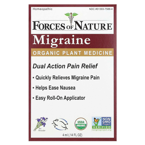 Forces of Nature, органическое растительное средство от мигрени, 4 мл (0,14 жидк. унции)