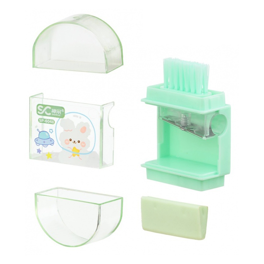 Точилка с ластиком Basir, одинарная, с щёточкой, серия "Животные", 4 цвета корпуса, 7.8 см