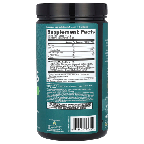 Ancient Nutrition, Ancient Elixirs, суперфуд матча, 214 г (7,5 унции)