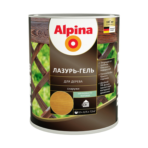 ЛАЗУРЬ-ГЕЛЬ ALPINA Д/ДЕРЕВА ШЕЛК-МАТ ТИК (АЛКИДНОЕ) 0,75Л /