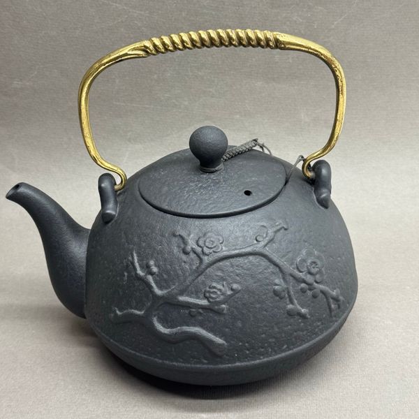 Чайник для кипятка, глина темная с цветком, 1,3л