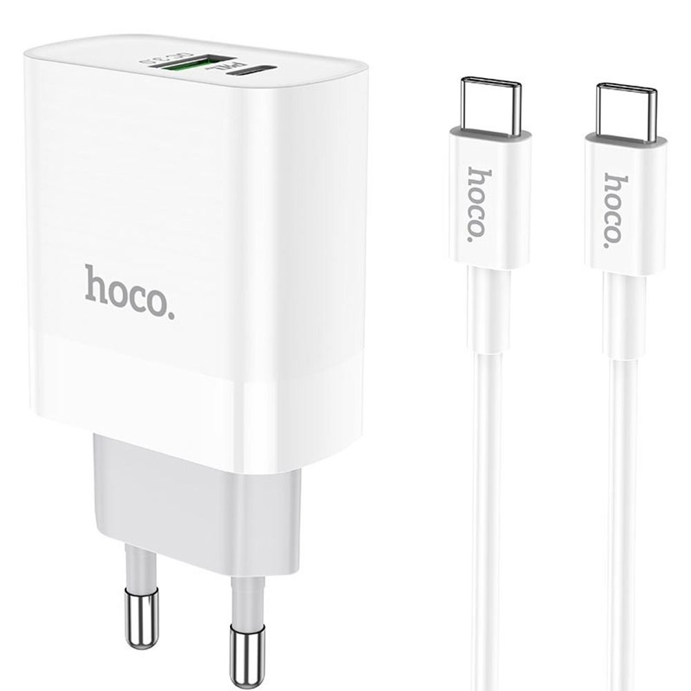 Адаптер питания Hoco C80A Rapido PD+QC 3.0 charger с кабелем Type-C to Type-C (USB: 5V max 3.1A/ 18Вт) Белый