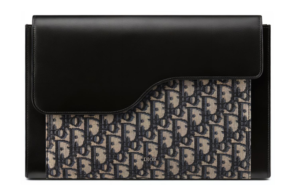 DIOR Smooth Cow Leather Laptop Protective Case Bag Men"s Black/Beige