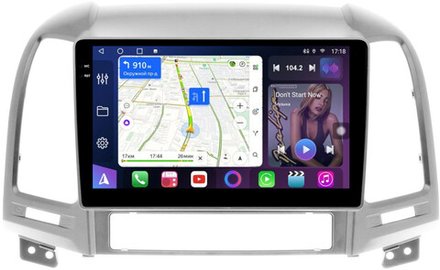 Магнитола для Hyundai Santa Fe 2 CM 2006-2012 (рамка серебро) - FarCar 008M монитор 9.5" QLED на Android 14, TS18, CarPlay, 4G SIM-слот