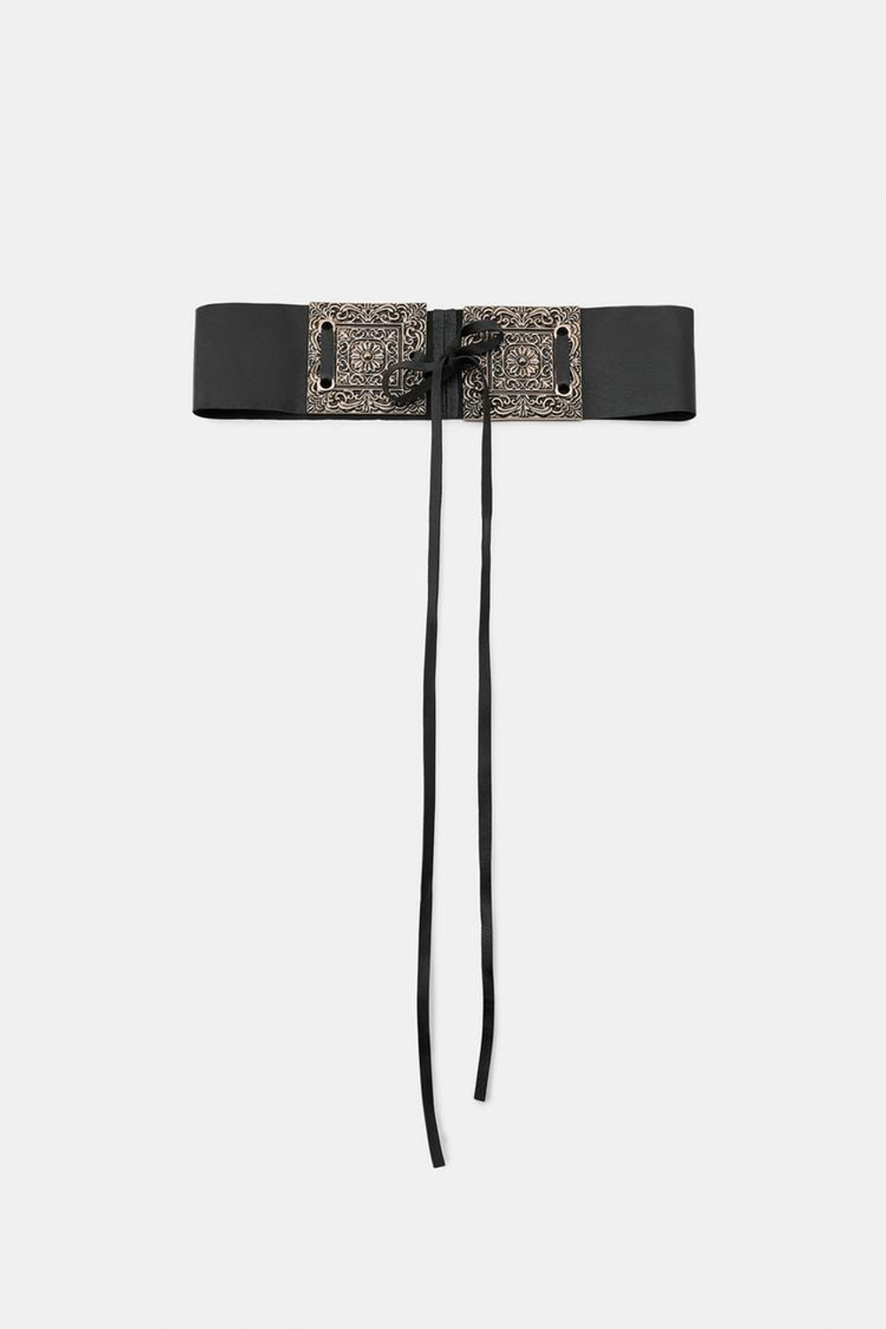 ZARA ШИРОКИЙ КОЖАНЫЙ РЕМЕНЬ С ПРЯЖКОЙ С УЗОРОМ, ЧЕРНЫЙ