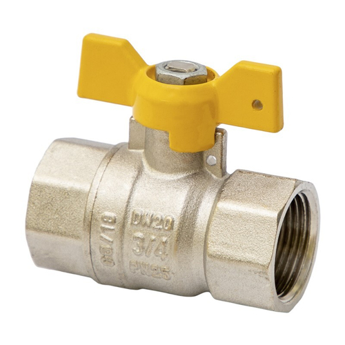 Кран латунный шаровой газовый MVI BV.813, DN 20, PN 5 25, никелированный, полнопроходной, муфта-муфта, бабочка