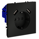Розетка встраиваемая VOLTUM S70 с заземлением и защитными шторками, 16А, с USB, A+A, (черный матовый