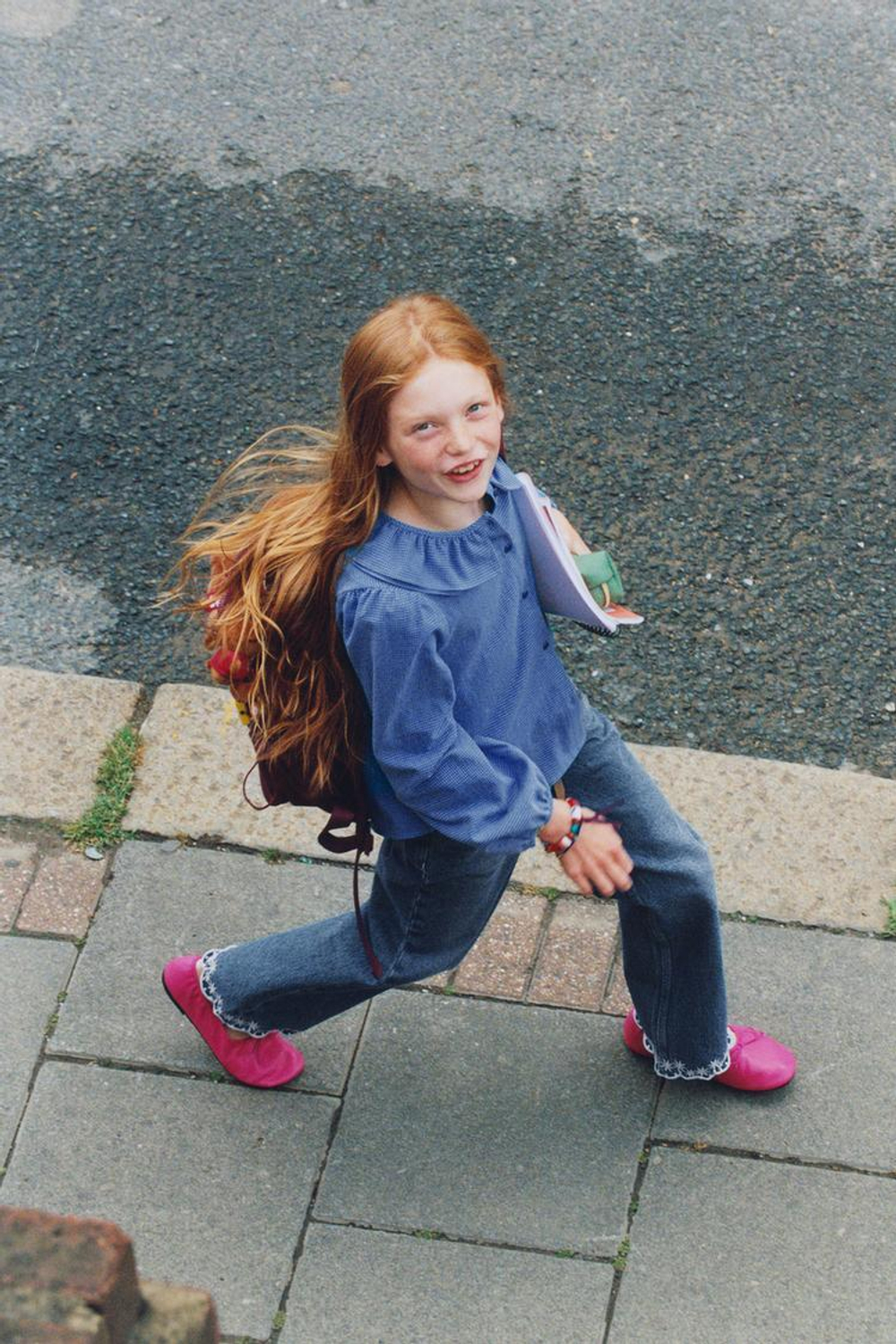 ZARA РУБАШКА В КЛЕТКУ ВИШИ С ДВОЙНЫМ ВОРОТНИКОМ, ВАСИЛЬКОВЫЙ