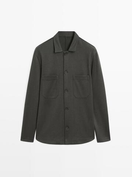 Massimo Dutti Куртка-рубашка с карманами на пуговицах, хаки